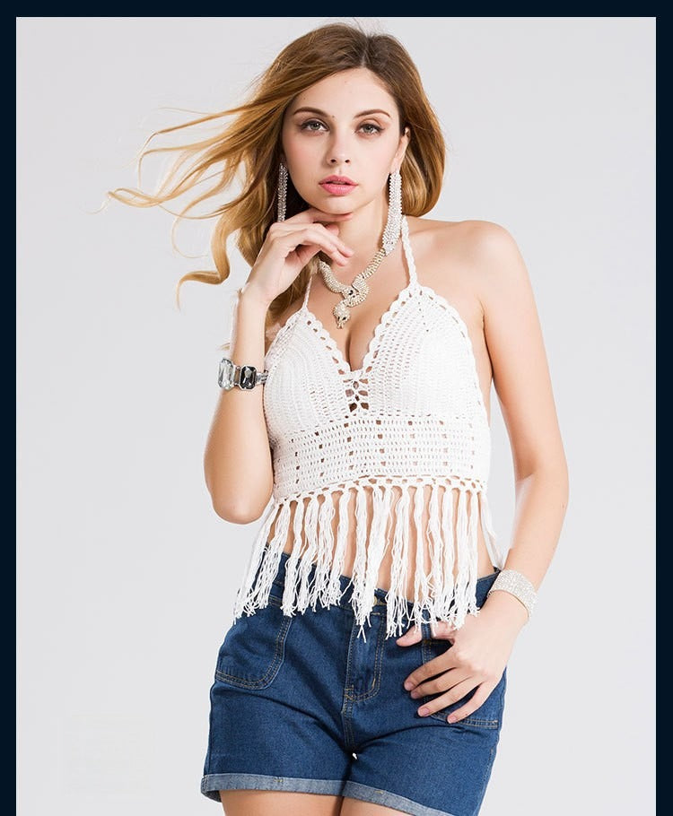 Junka crop top versione bianca indossata — Dream Shop