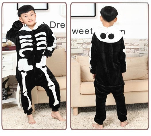 Pigiamino Scheletro tuta peluche nera con stampa scheletro — Dream Shop