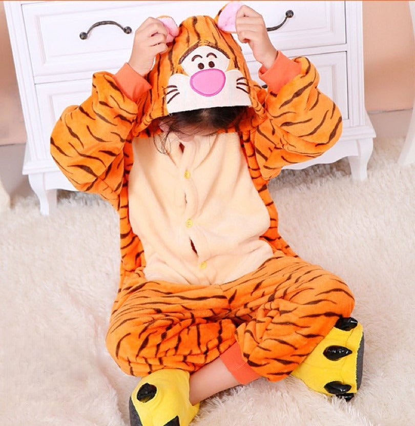 Pigiamino Tigro tuta peluche tigrata arancio con cappuccio — Dream Shop