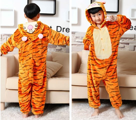 Tiger Pajamas front view of child wearing suit — Dream Shop