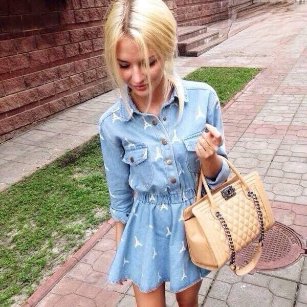 Denim Eiffel Dress — dettaglio stampa Eiffel | Dream Shop