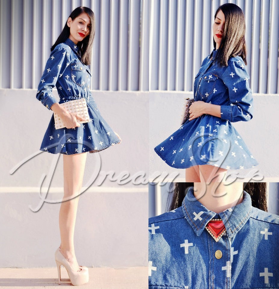 Denim Cross Dress — silhouette completa | Dream Shop