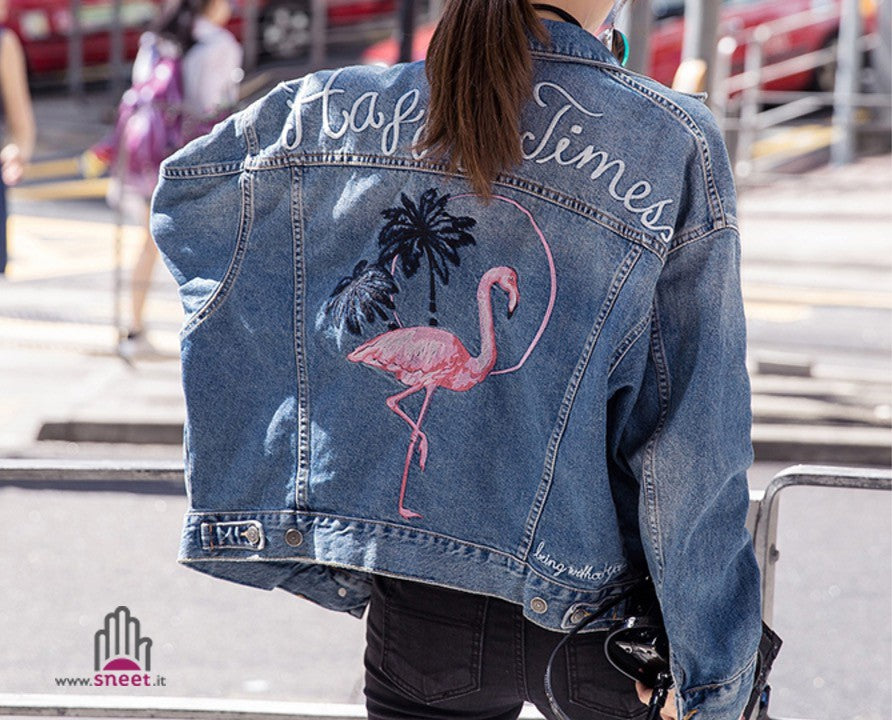 Giubbino fenicottero denim Happy Times