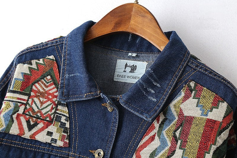 Giubbino Geometric denim dettaglio inserti geometrici — Dream Shop