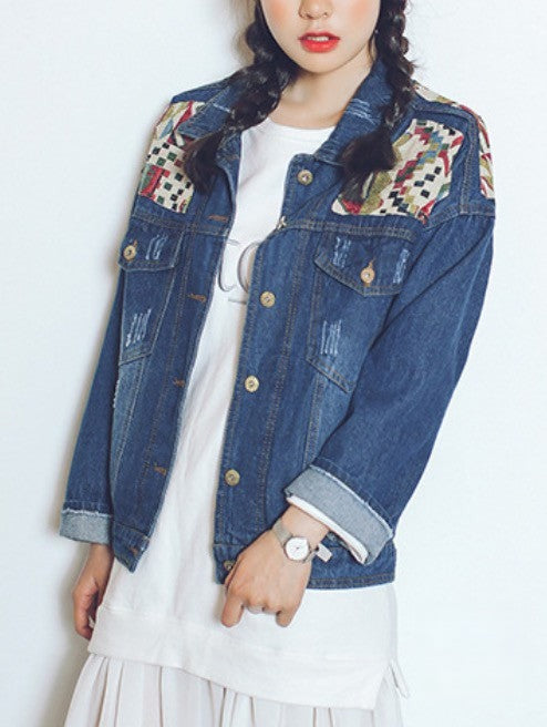 Giubbino Geometric denim geometrie colorate dettaglio — Dream Shop