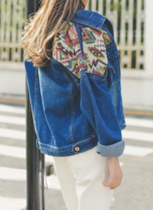Giubbino Geometric denim vista laterale — Dream Shop