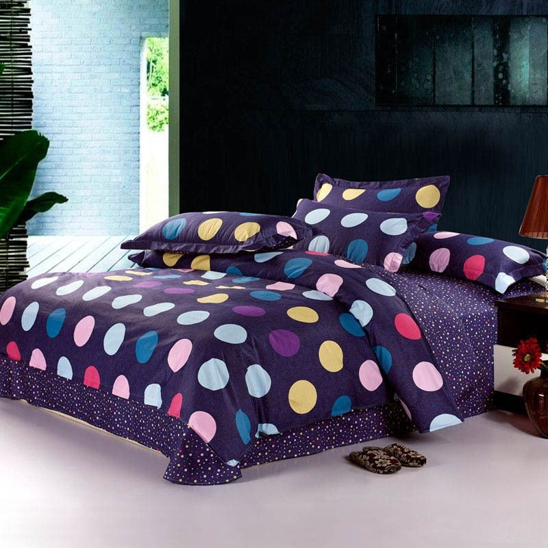 Completo Letto Pois purple vista frontale copripiumino | Dream Shop