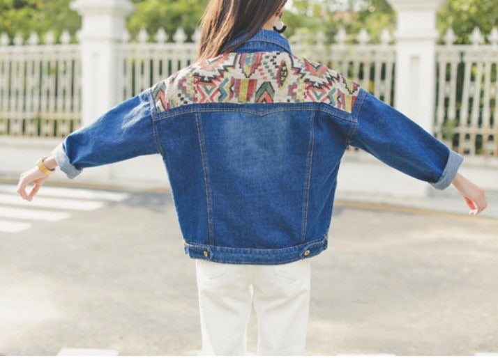 Giubbino Geometric denim vista completa indossata — Dream Shop