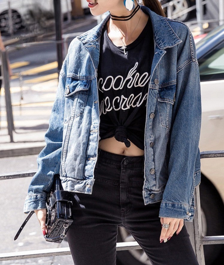 Giubbino fenicottero denim Happy Times vista completa — Dream Shop