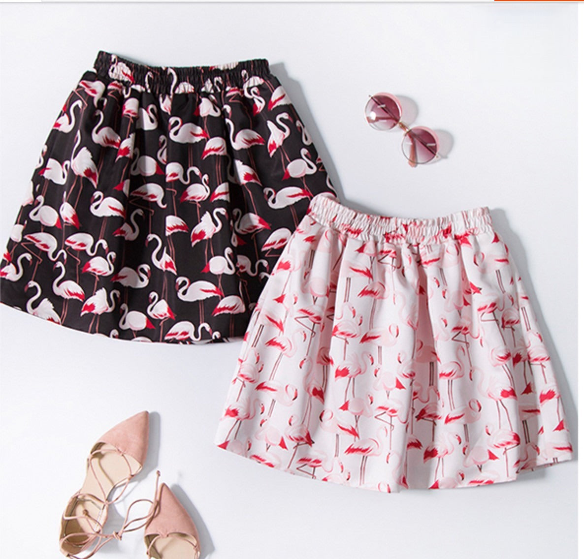 Gonna fenicotteri chiffon fluido — Dream Shop