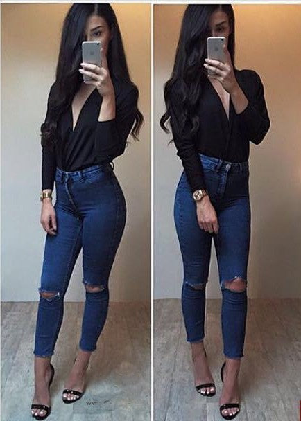 Skinny jeans with white straps