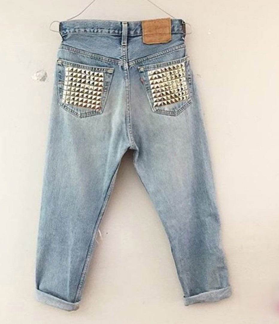 Levis 501 backstudded vintage rigenerati borchie sulle tasche