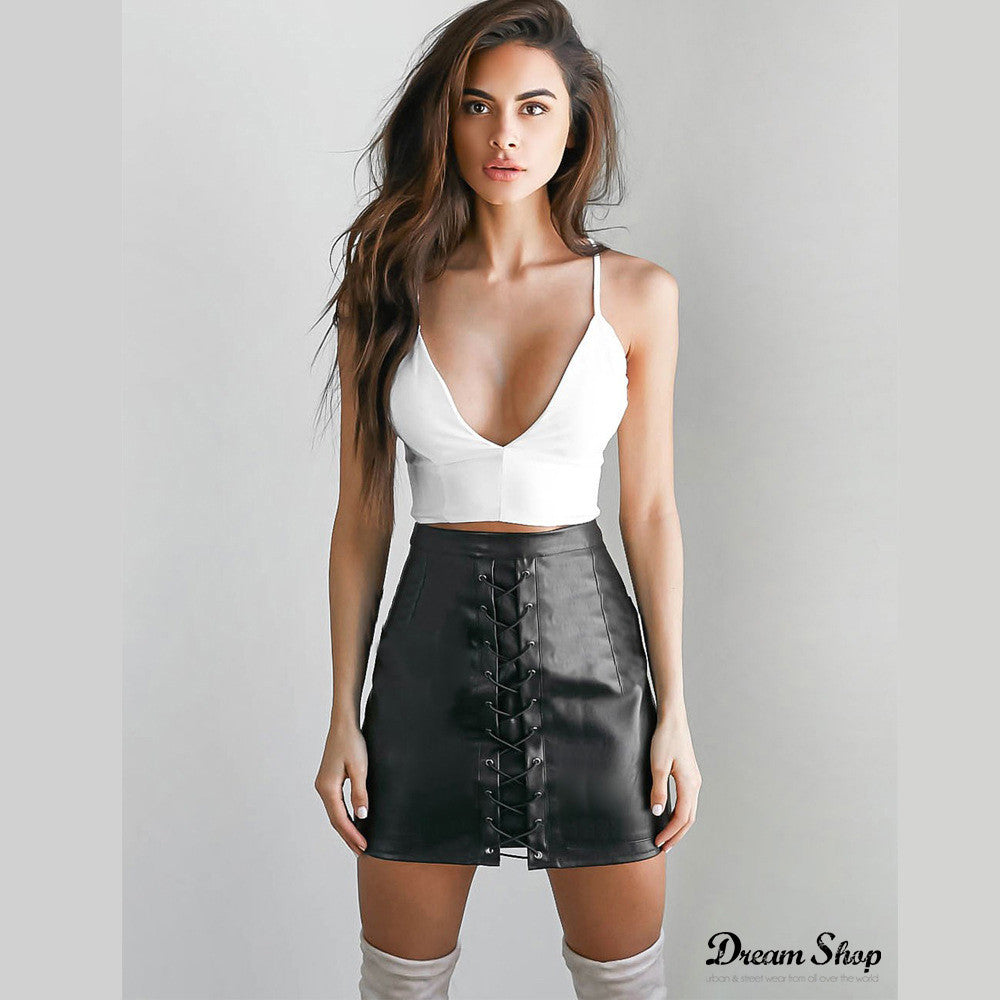 Minigonna ecopelle bondage