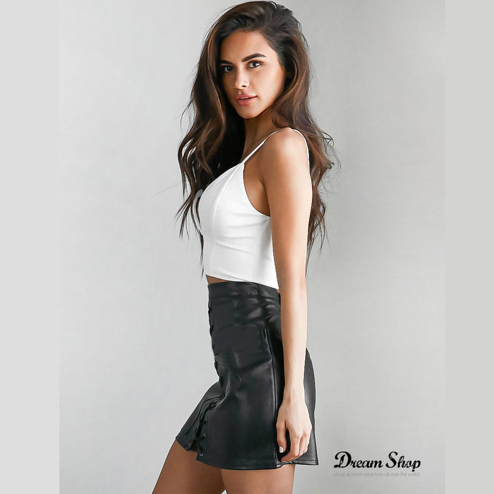 Minigonna ecopelle bondage