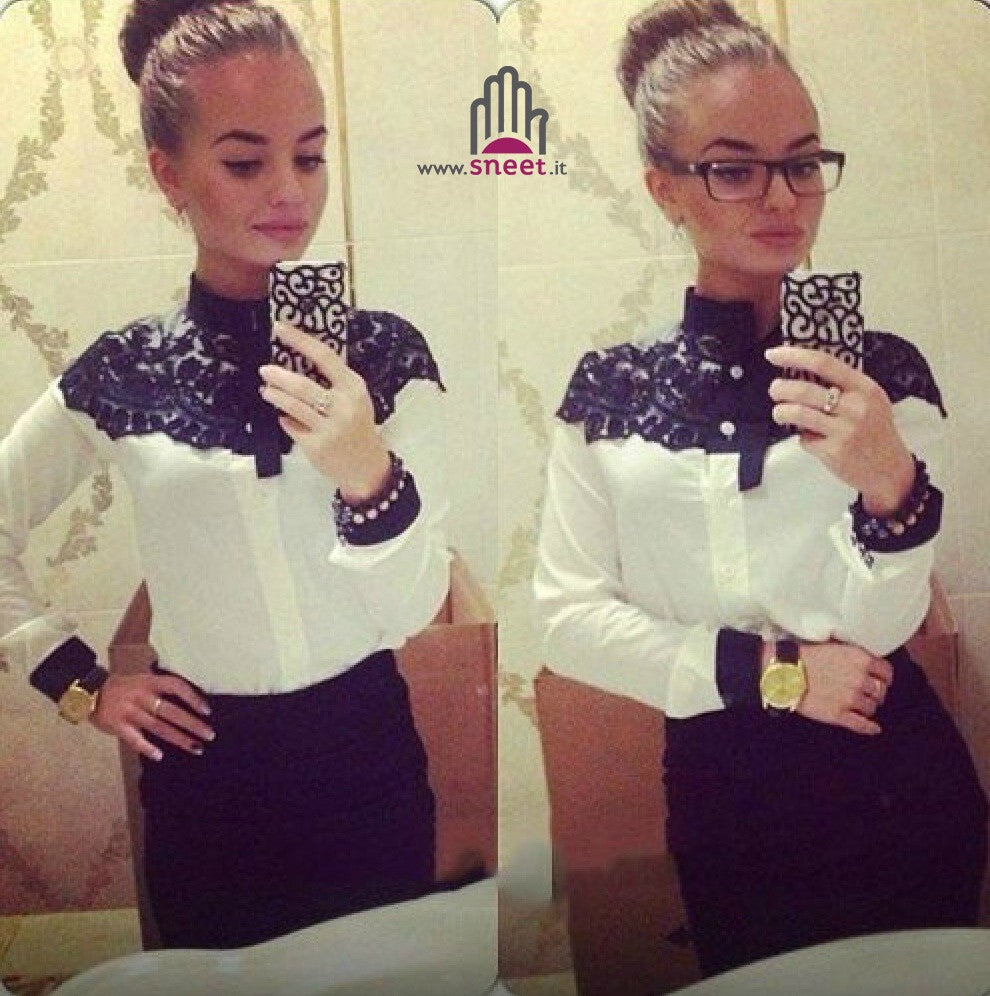 Camisa bicolor con encaje