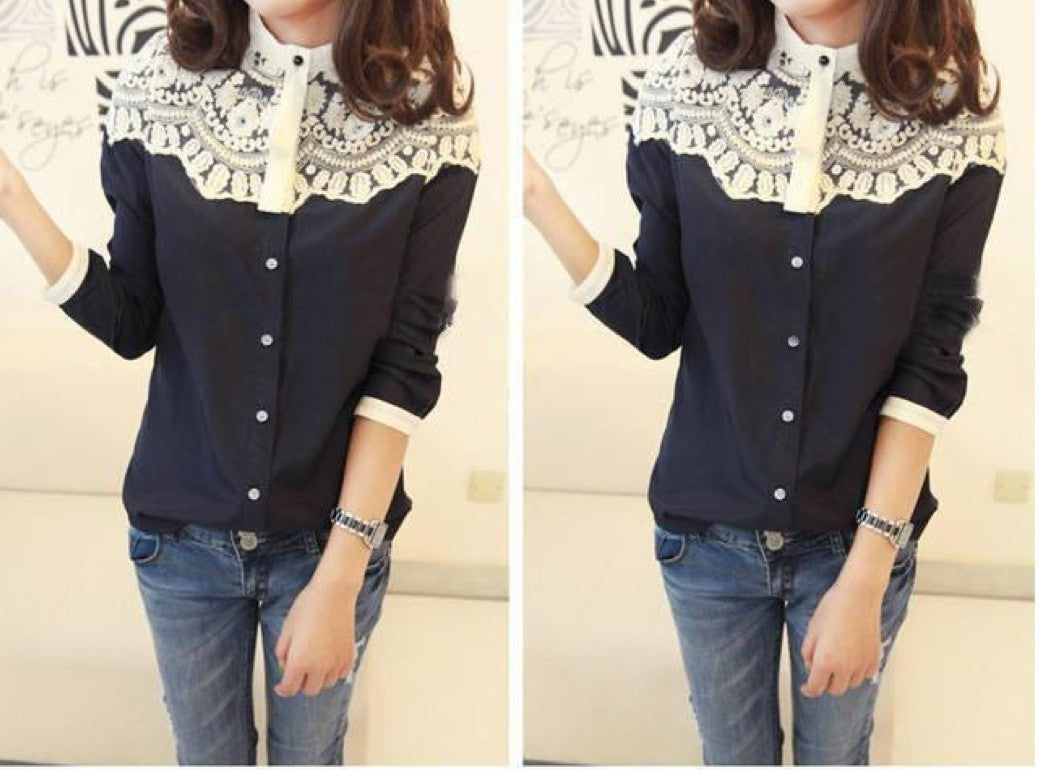 Camicia Bicolor Laced dettaglio pizzo sulle spalle — Dream Shop