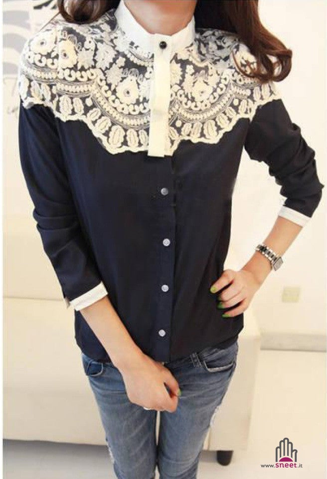 Camisa bicolor con encaje