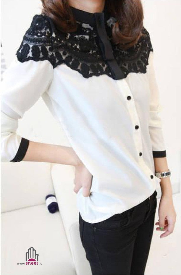 Camisa bicolor con encaje