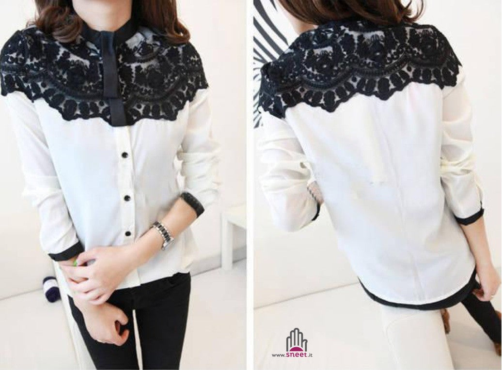 Camisa bicolor con encaje