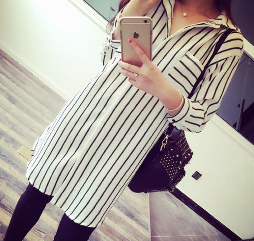 Camicia a righe Rechel maxi base bianca vista frontale — Dream Shop
