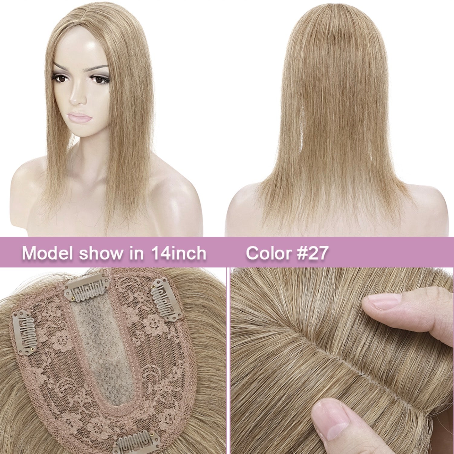 Taupe Topper in capelli veri con base in seta e clip