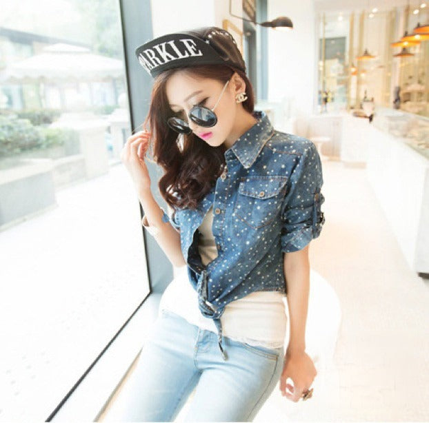 Camicia stars denim stelline vista frontale — Dream Shop
