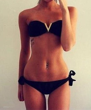 Bikini V gold bianco top fascia dettaglio V in metallo dorato — Dream Shop