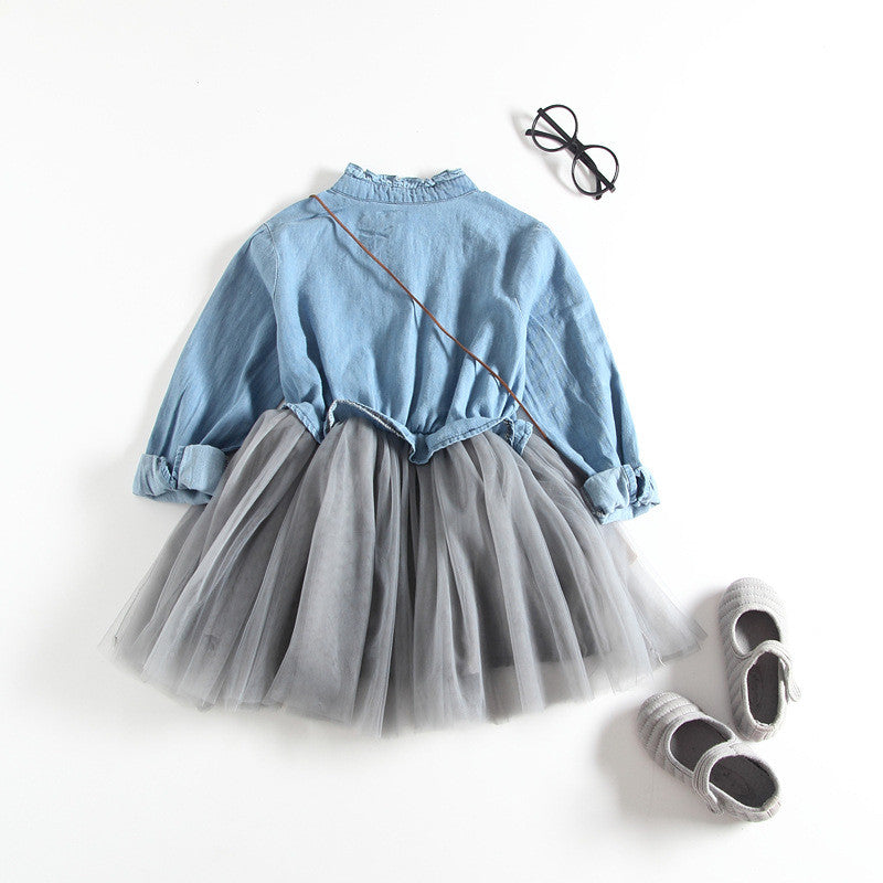 Denim-tulle baby dress