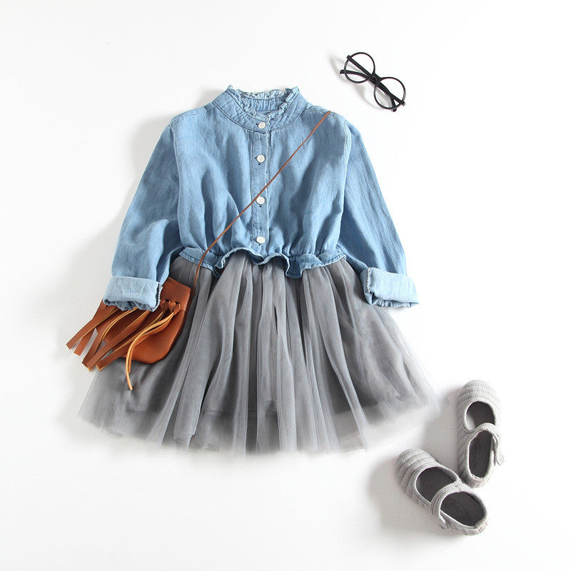 Denim-tulle baby dress