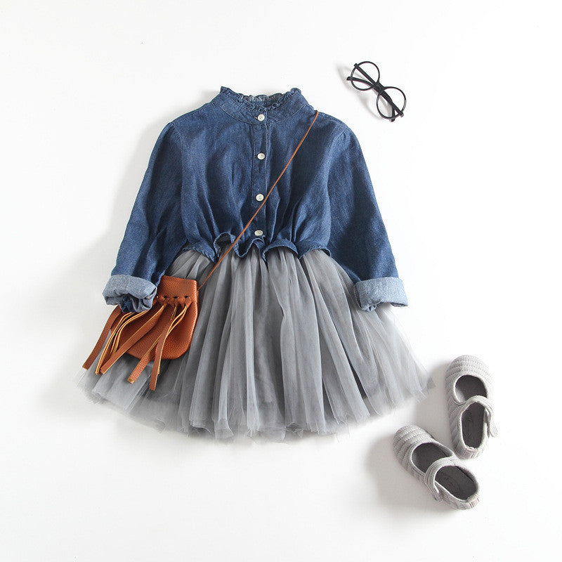 Denim-tulle baby dress