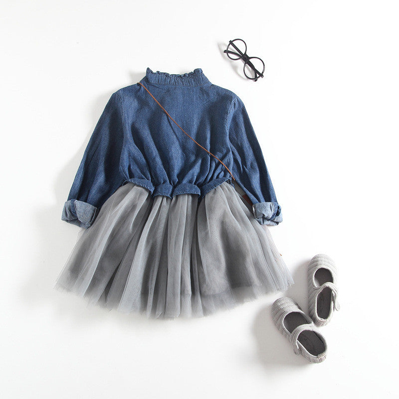 Denim-tulle baby dress