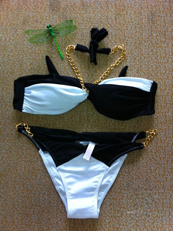 Bichain Bikini rosa vista frontale catene su top — Dream Shop