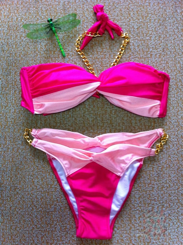 Bichain Bikini rosa donna indossato pool party — Dream Shop
