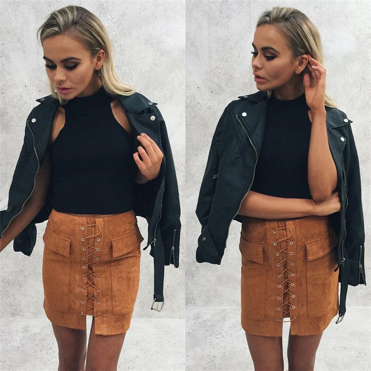 Minigonna camoscio lacci