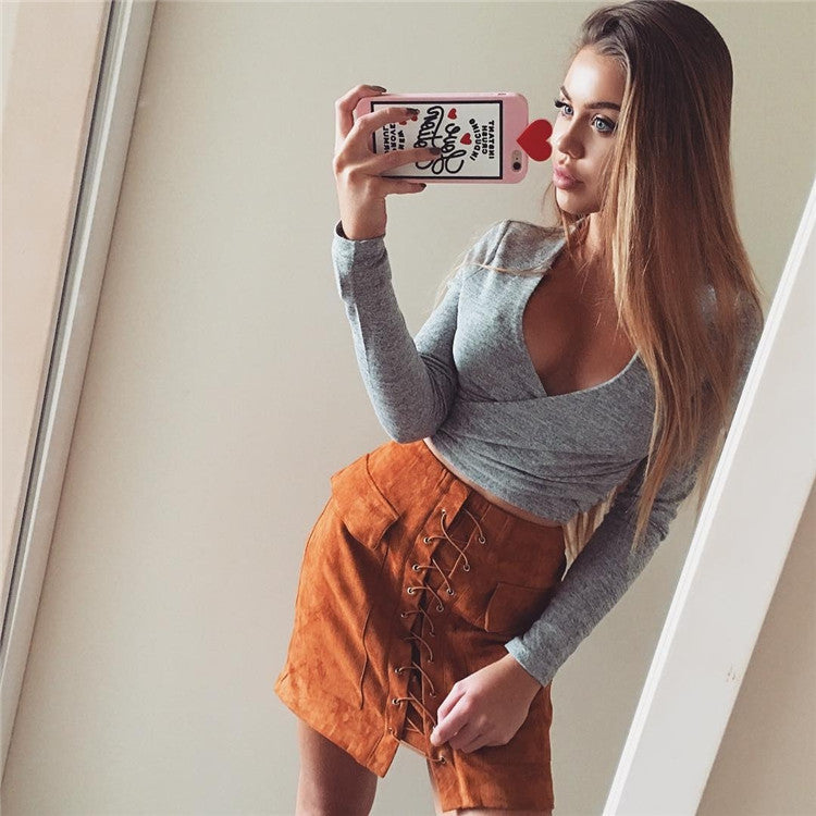 Minigonna camoscio lacci