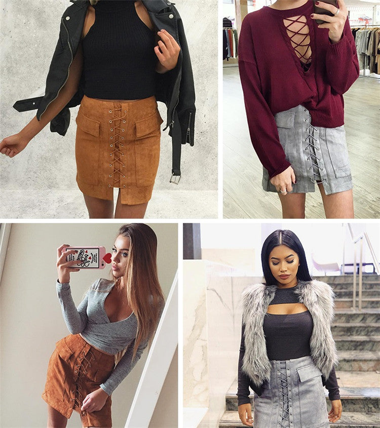 Minigonna camoscio lacci