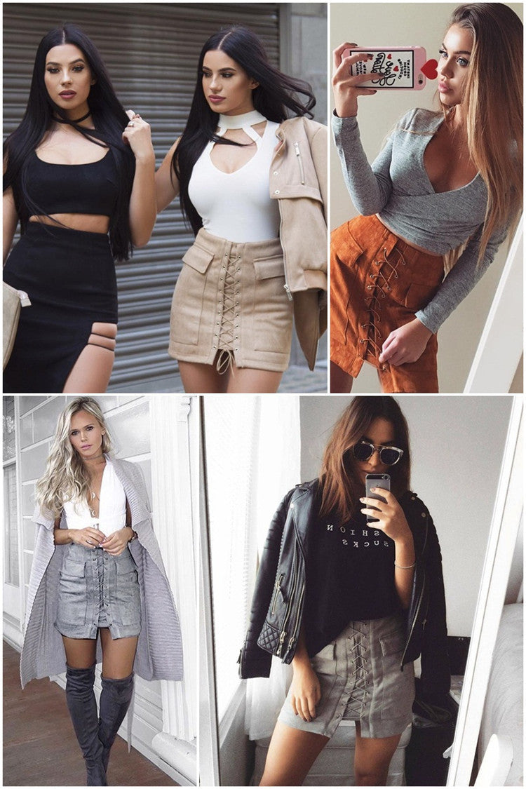 Minigonna camoscio lacci