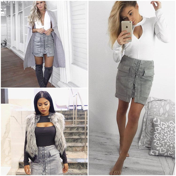 Minigonna camoscio lacci