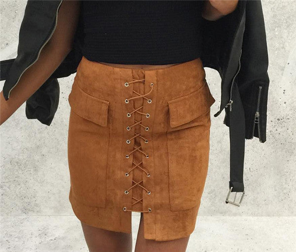 Minigonna camoscio lacci