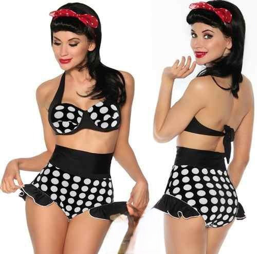 Bikini Bettie Retro top volant imbottito slip vita alta vista frontale — Dream Shop