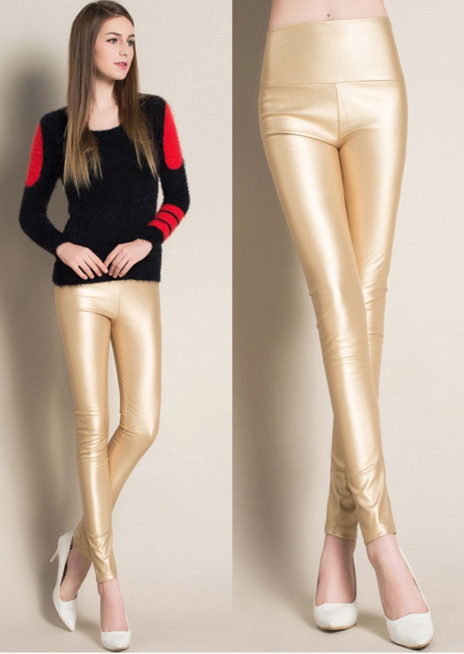 Leggings ecopelle colorati vita alta