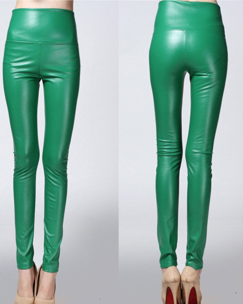 Leggings ecopelle colorati vita alta