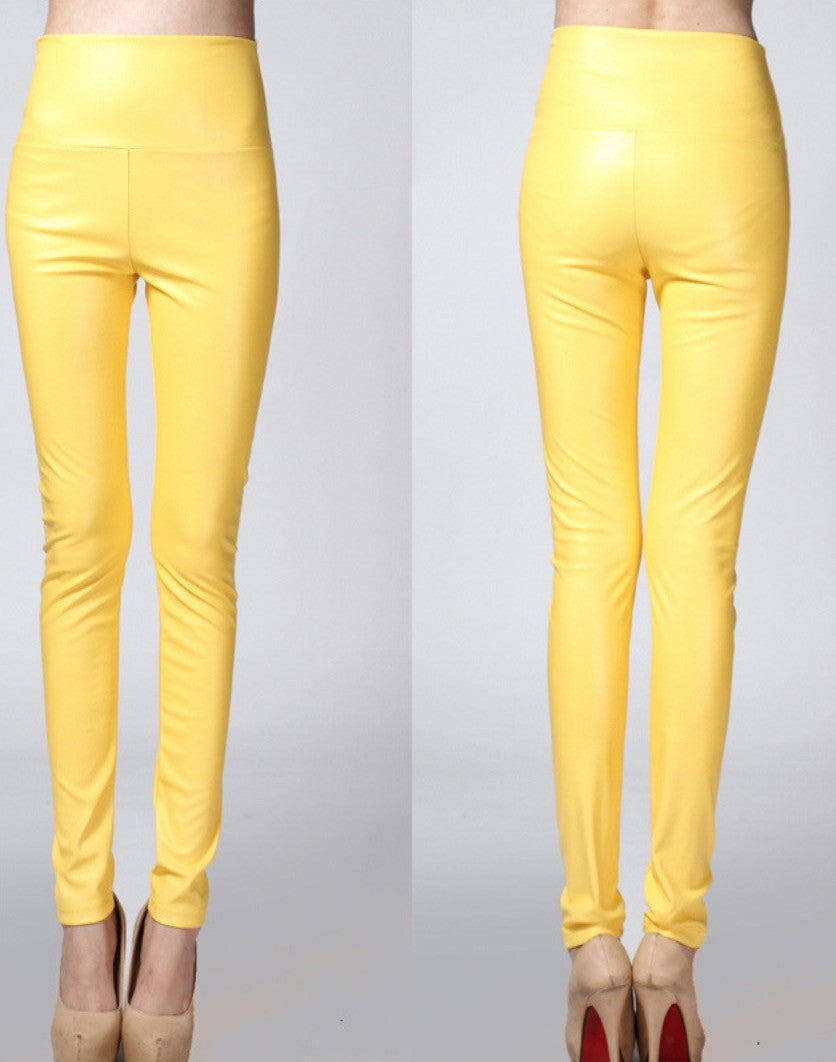 Leggings ecopelle colorati vita alta