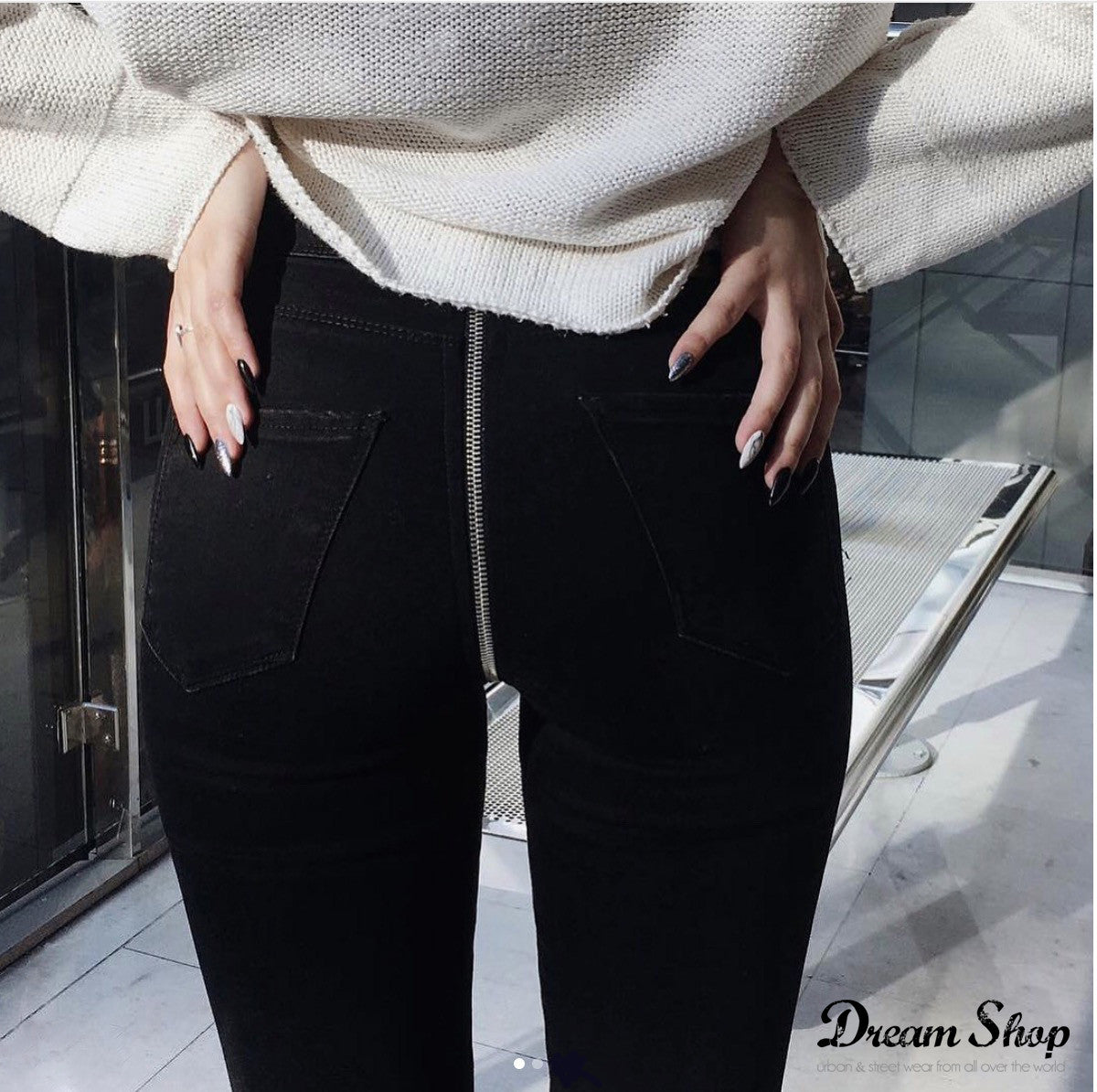 Jeans stretch back zipper