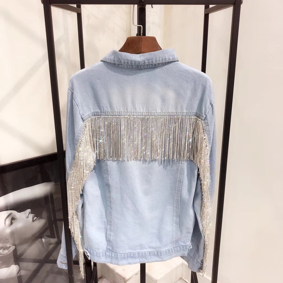 Giubbino jeans fringe strass