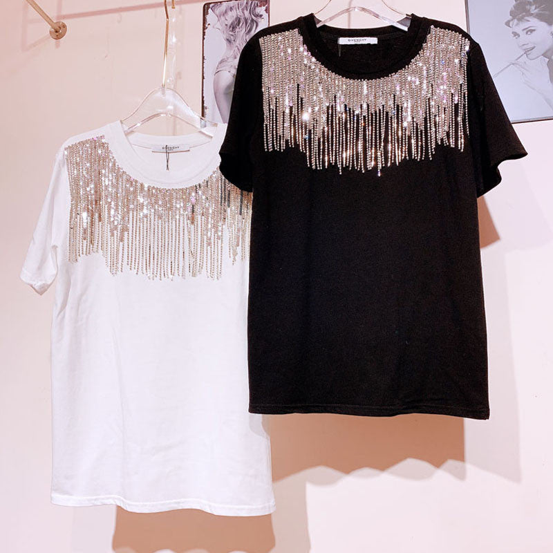 T-shirt sequin fringe