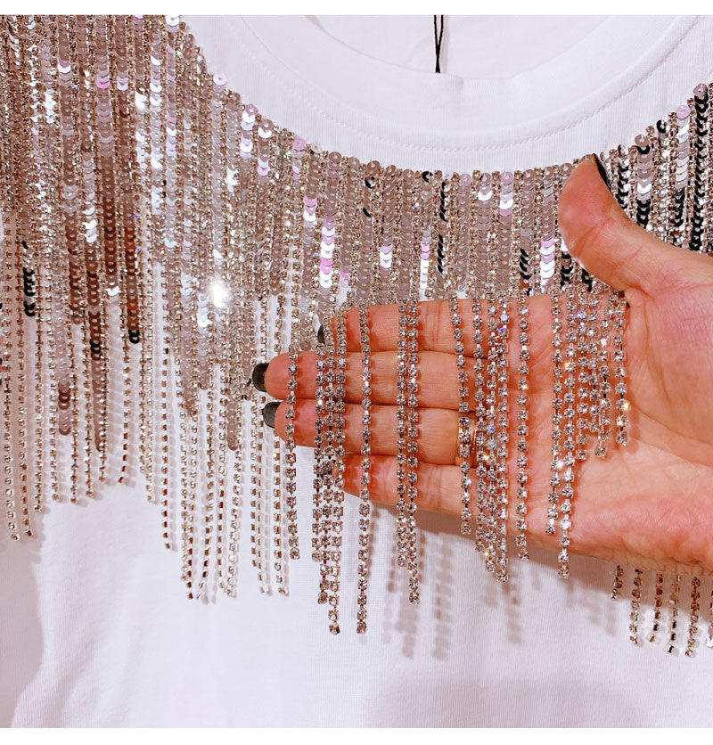 T-shirt sequin fringe