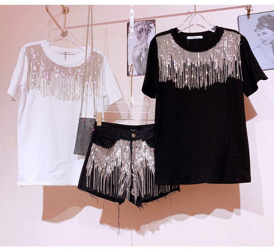 T-shirt sequin fringe