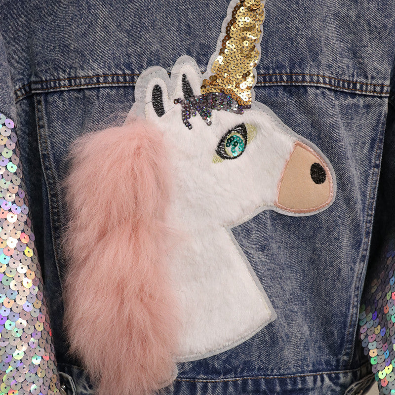 Giubbino denim unicorn