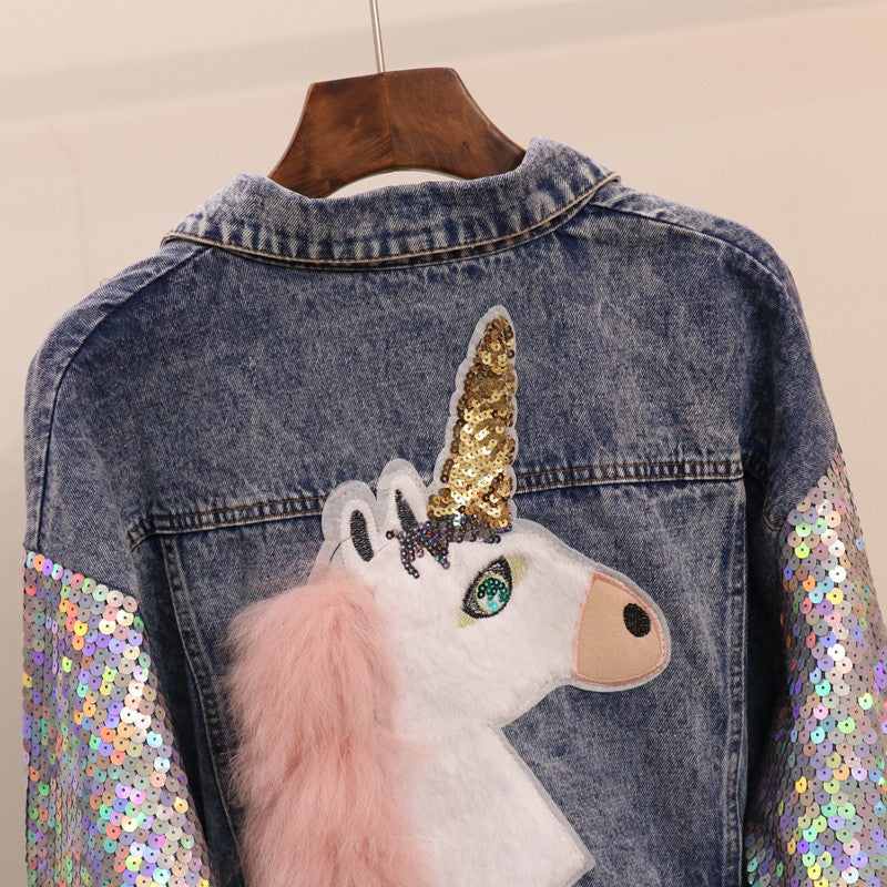 Giubbino denim unicorn